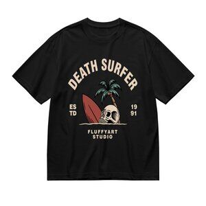 Brand New Death Surfer Graphic Tee in Black with Red Surfboard